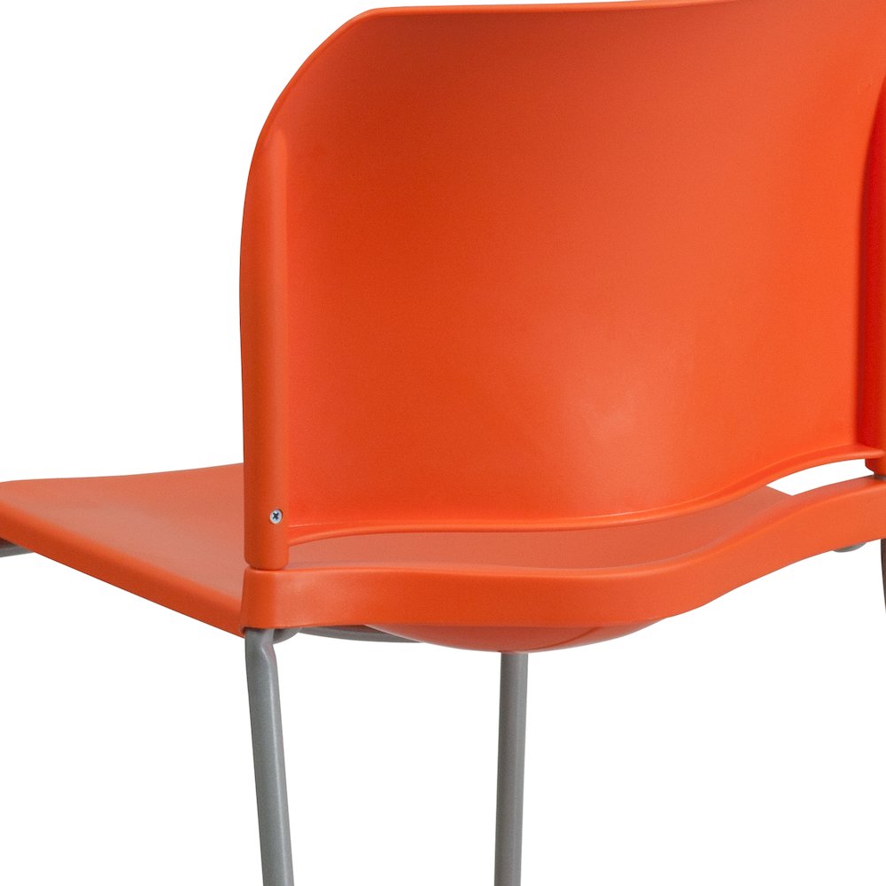 Orange Full Back Contoured Stack Chair with Gray Powder Coated Sled Base. Picture 12