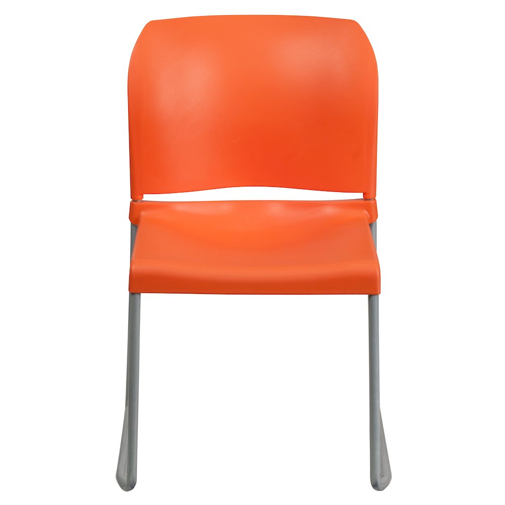 Orange Full Back Contoured Stack Chair with Gray Powder Coated Sled Base. Picture 11