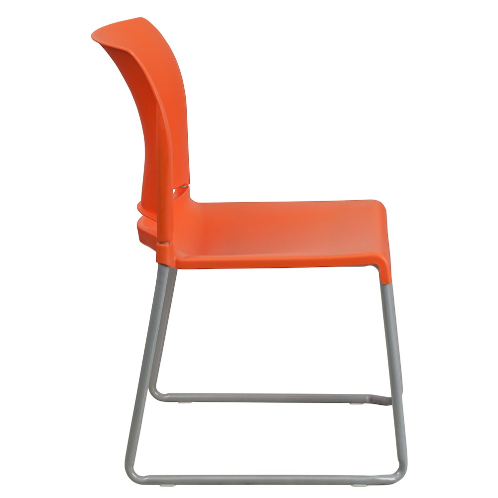 Orange Full Back Contoured Stack Chair with Gray Powder Coated Sled Base. Picture 10