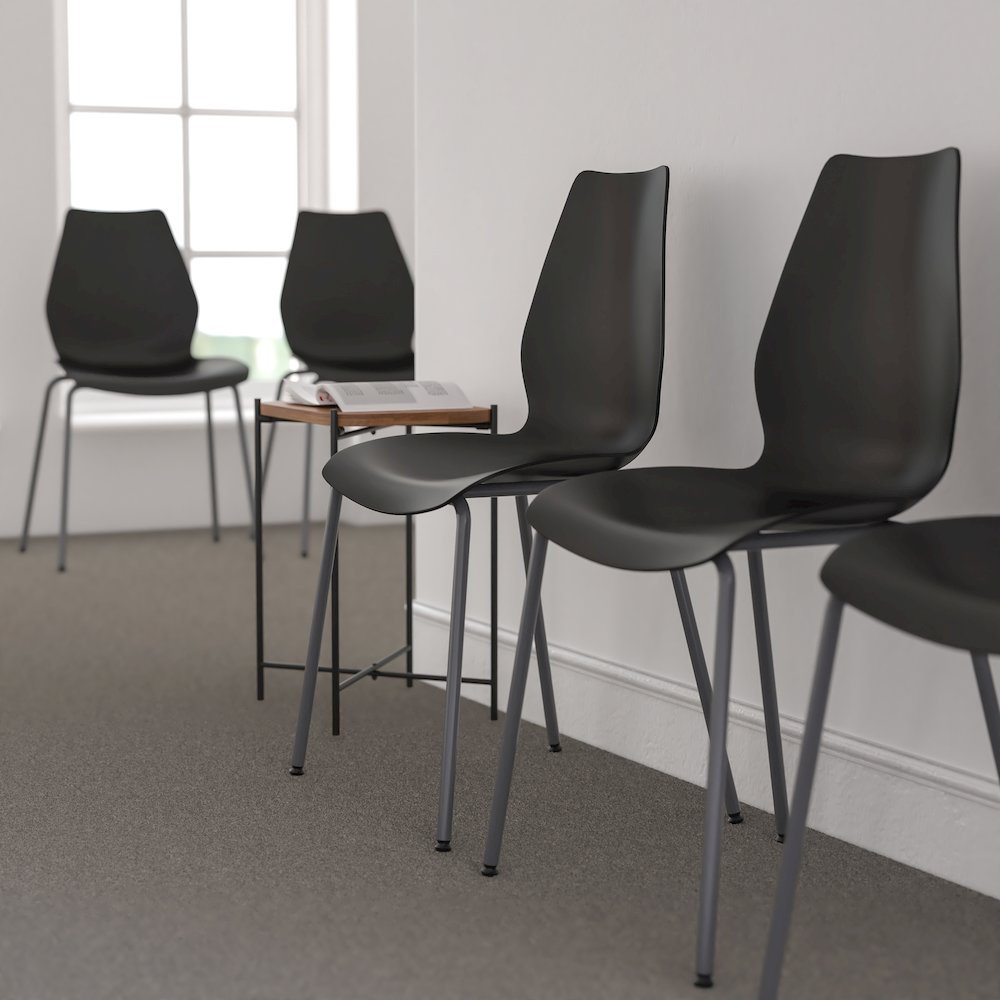 770 lb. Capacity Black Stack Chair with Lumbar Support and Silver Frame. Picture 2