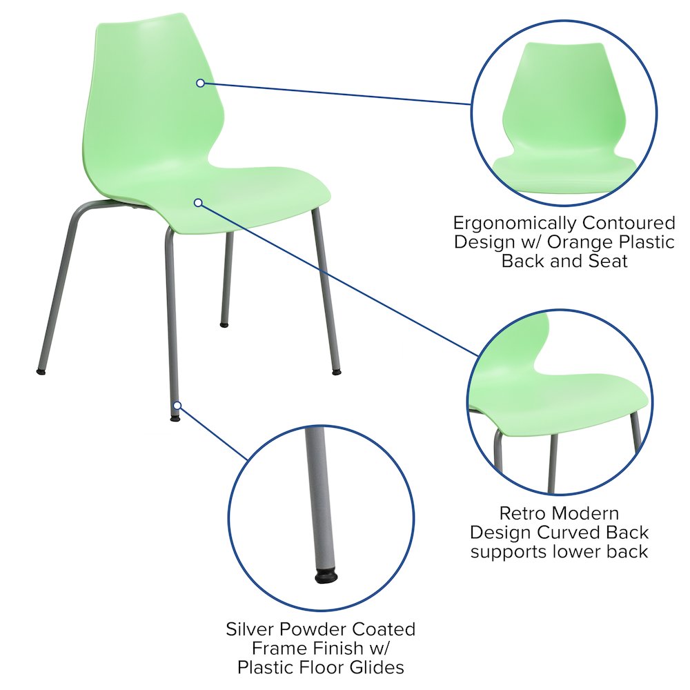 770 lb. Capacity Green Stack Chair with Lumbar Support and Silver Frame. Picture 5