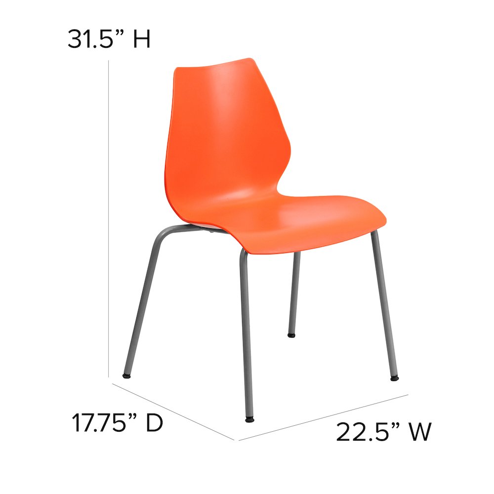 770 lb. Capacity Orange Stack Chair with Lumbar Support and Silver Frame. Picture 6