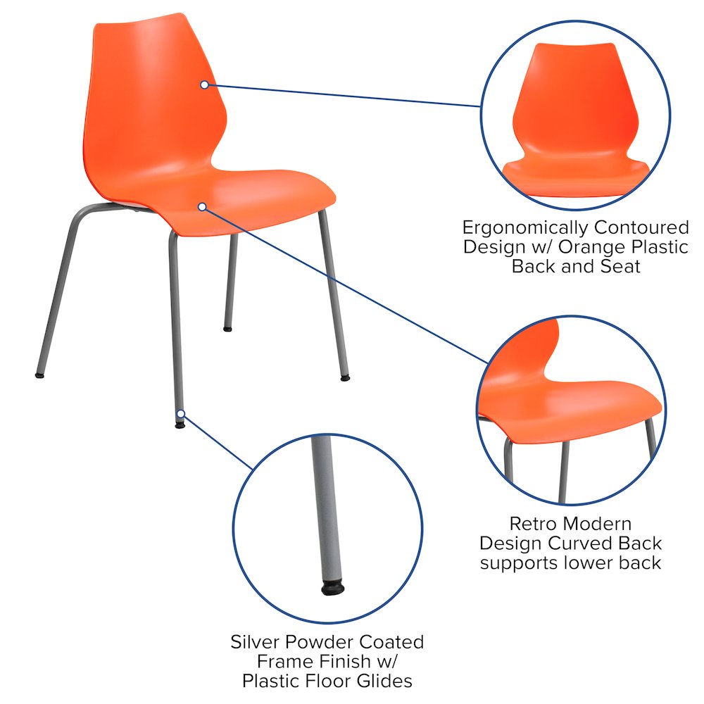 770 lb. Capacity Orange Stack Chair with Lumbar Support and Silver Frame. Picture 5