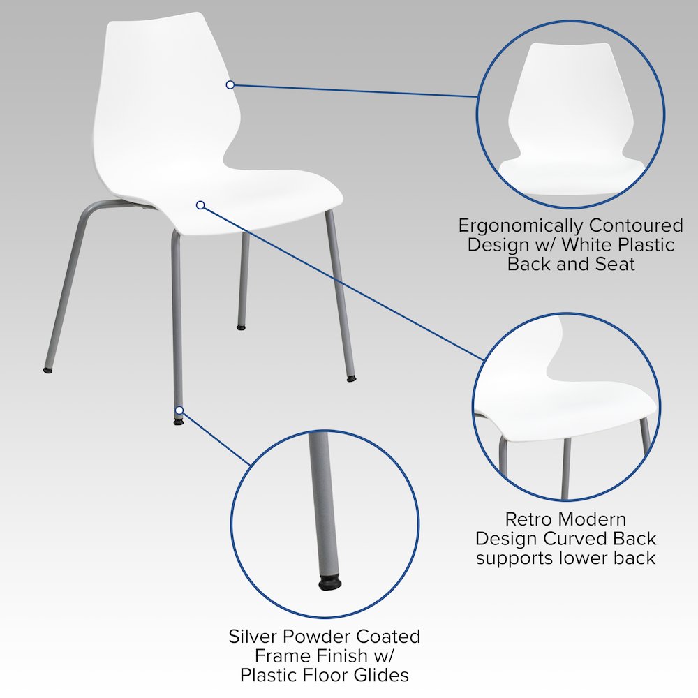 770 lb. Capacity White Stack Chair with Lumbar Support and Silver Frame. Picture 5