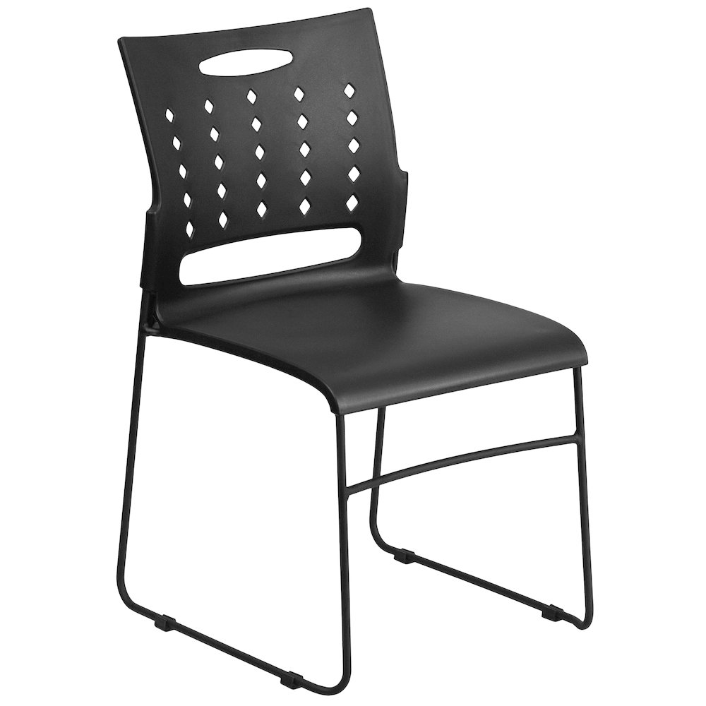 881 lb. Capacity Black Sled Base Stack Chair with Air-Vent Back. Picture 1