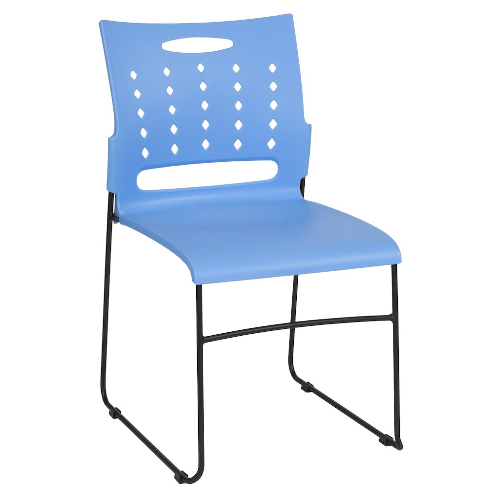 881 lb. Capacity Blue Sled Base Stack Chair with Carry Handle and Air-Vent Back. Picture 1