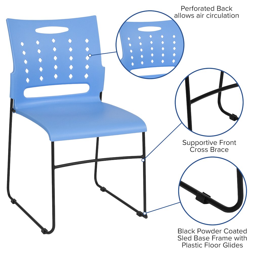 881 lb. Capacity Blue Sled Base Stack Chair with Air-Vent Back. Picture 4