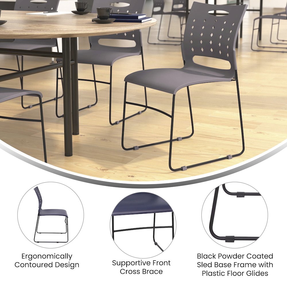 881 lb. Capacity Gray Sled Base Stack Chair with Air-Vent Back. Picture 4