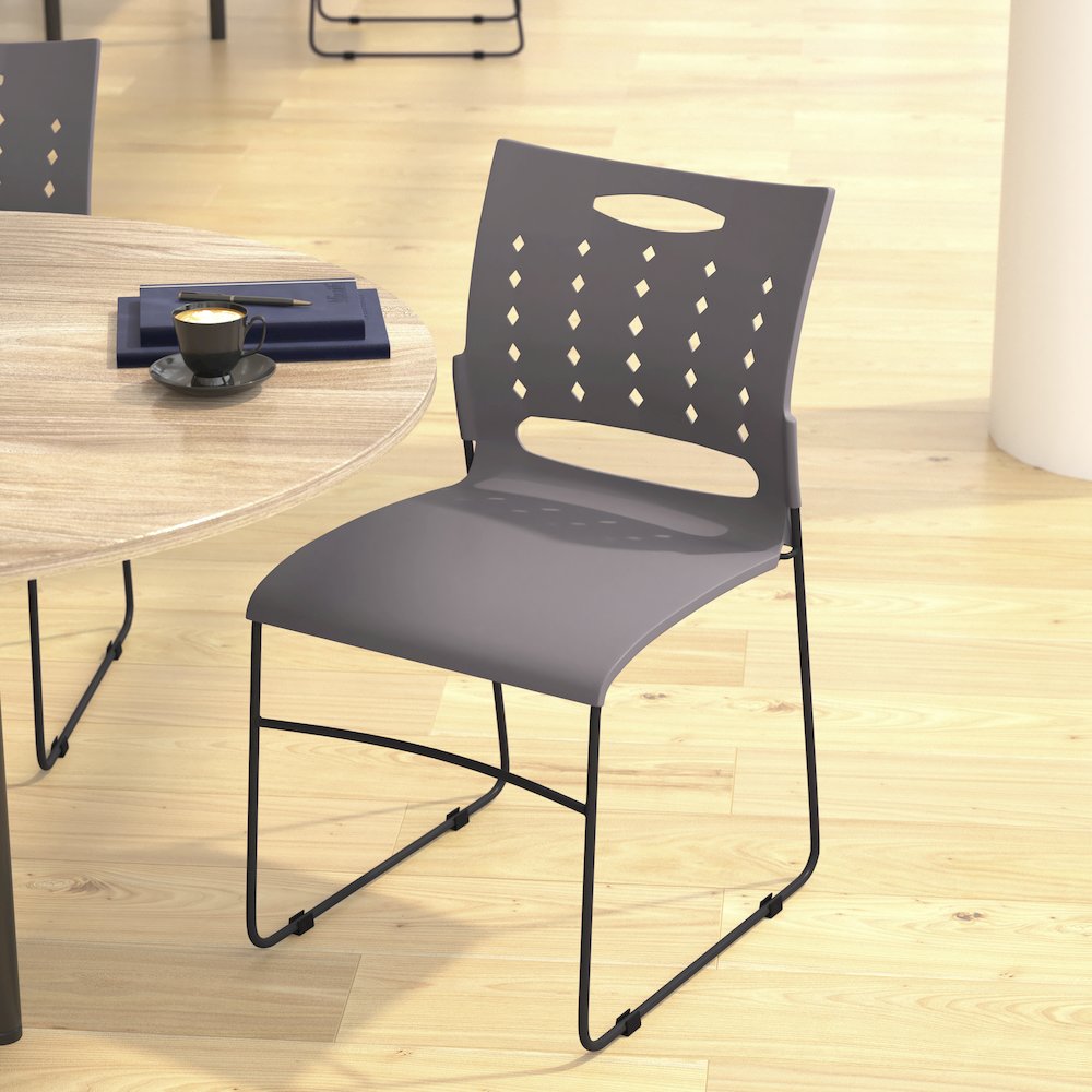 881 lb. Capacity Gray Sled Base Stack Chair with Air-Vent Back. Picture 6