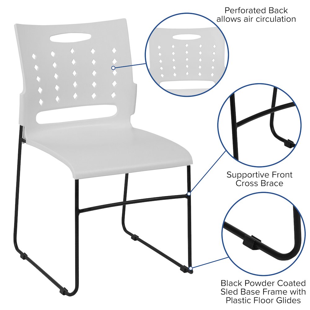 881 lb. Capacity White Sled Base Stack Chair with Air-Vent Back. Picture 4