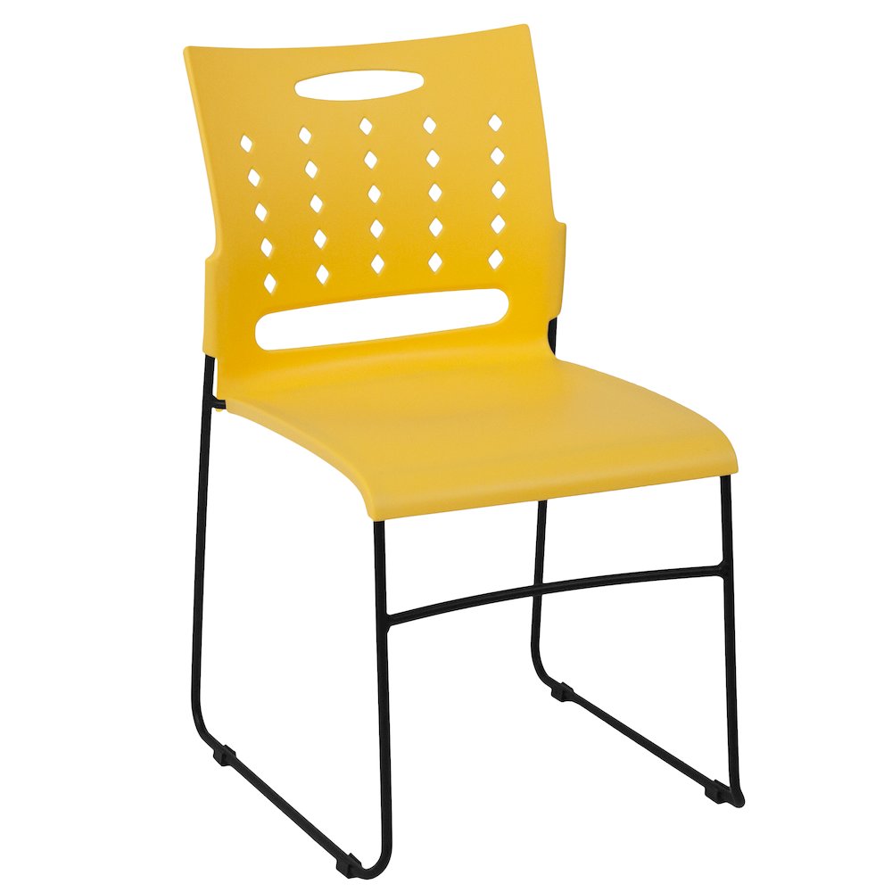 881 lb. Capacity Yellow Sled Base Stack Chair with Air-Vent Back. Picture 1