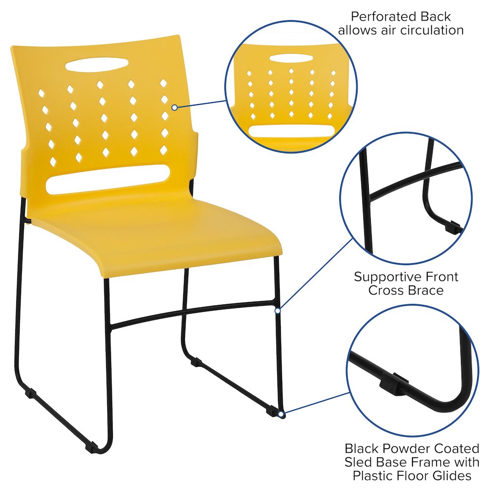 881 lb. Capacity Yellow Sled Base Stack Chair with Air-Vent Back. Picture 4