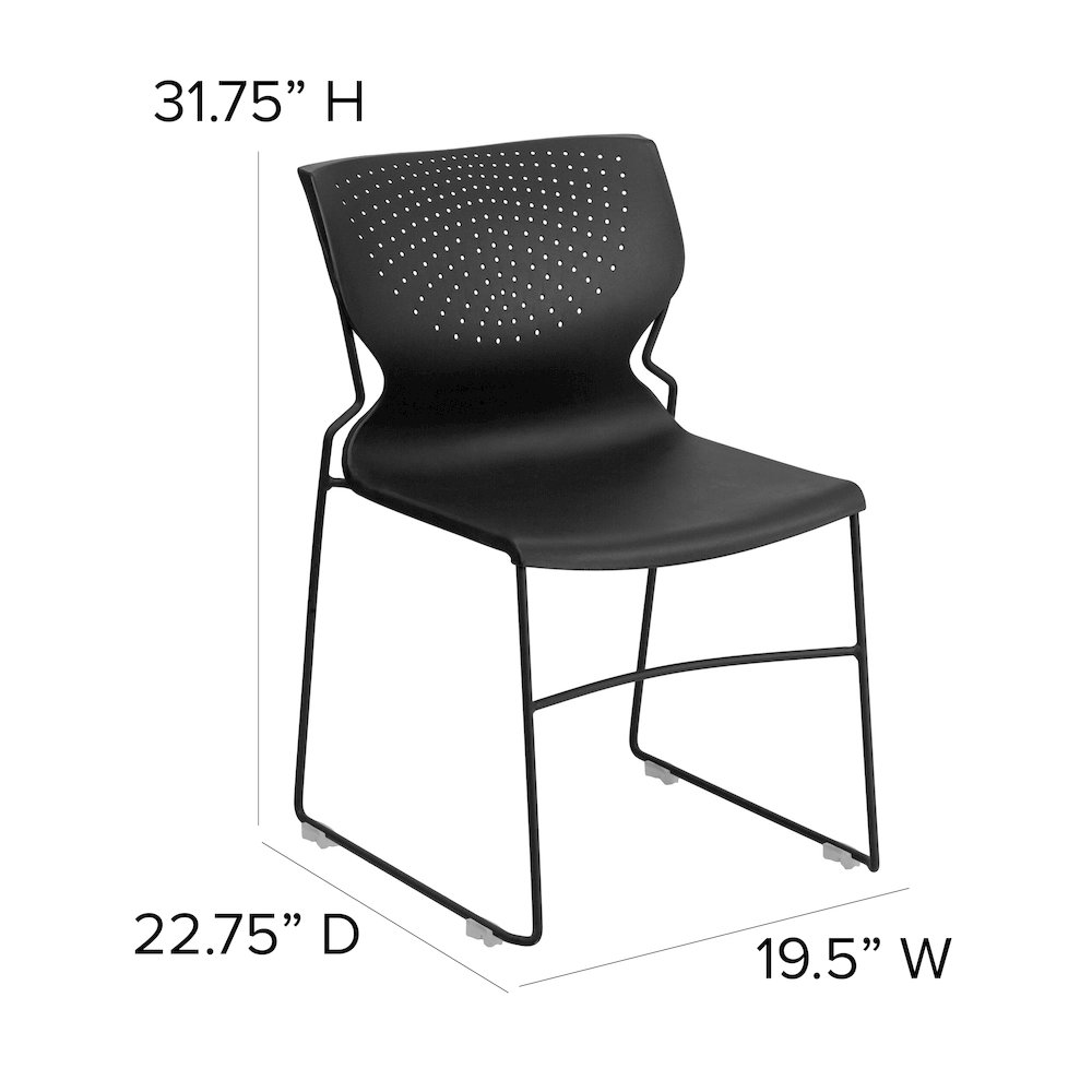 661 lb. Capacity Black Full Back Stack Chair with Black Powder Coated Frame. Picture 6