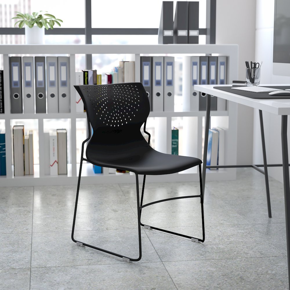 661 lb. Capacity Black Full Back Stack Chair with Black Powder Coated Frame. Picture 2