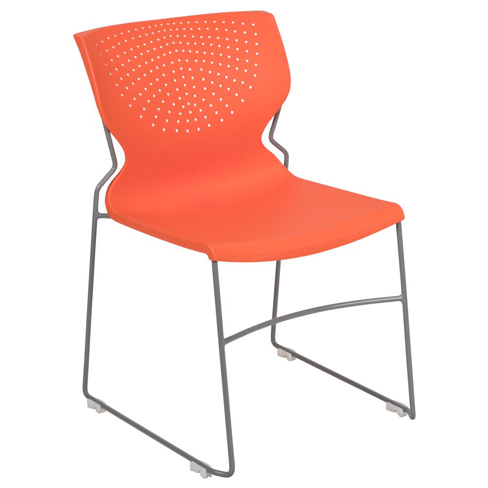 661 lb. Capacity Orange Full Back Stack Chair with Gray Powder Coated Frame. Picture 1