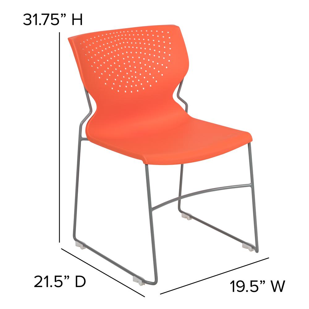 661 lb. Capacity Orange Full Back Stack Chair with Gray Powder Coated Frame. Picture 4