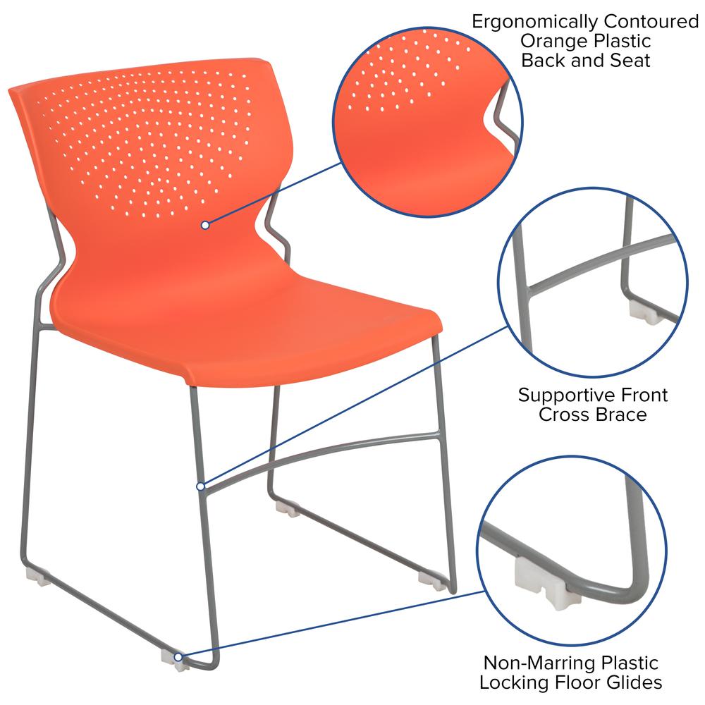 661 lb. Capacity Orange Full Back Stack Chair with Gray Powder Coated Frame. Picture 2