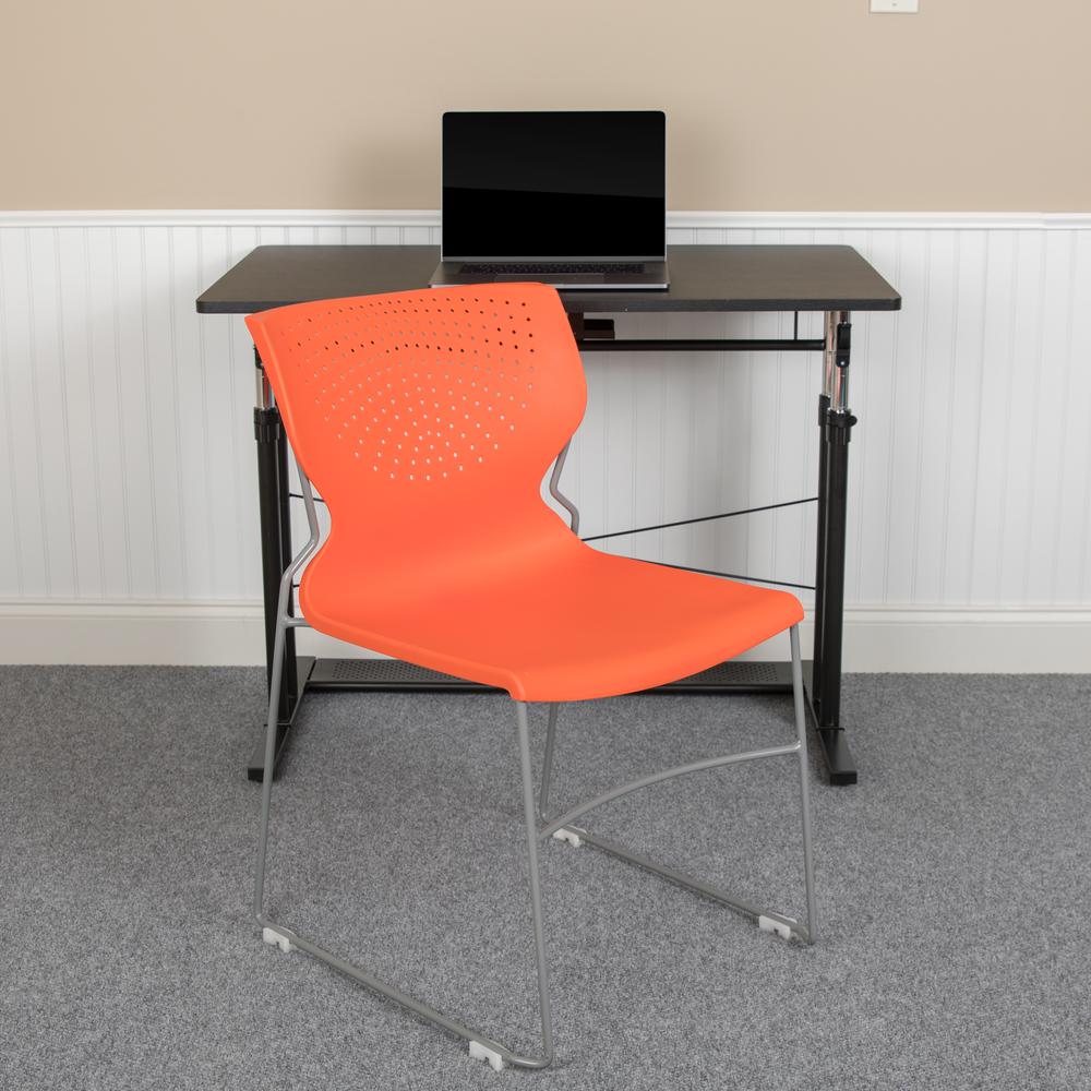 661 lb. Capacity Orange Full Back Stack Chair with Gray Powder Coated Frame. Picture 3