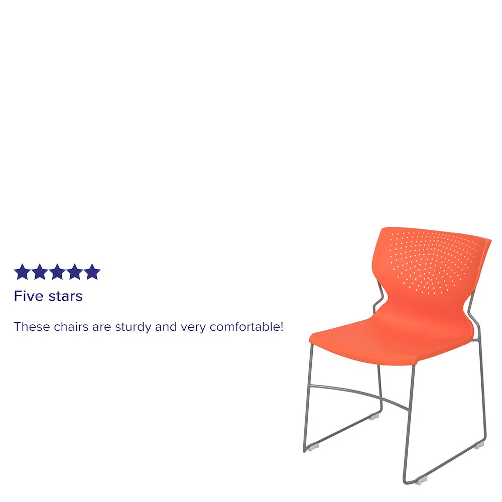 661 lb. Capacity Orange Full Back Stack Chair with Gray Powder Coated Frame. Picture 4