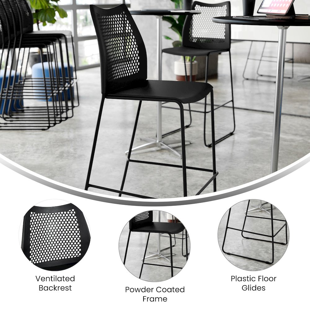 HERCULES Stack Bar Stool with Air-Vent Back and Powder Coated Sled Base. Picture 2