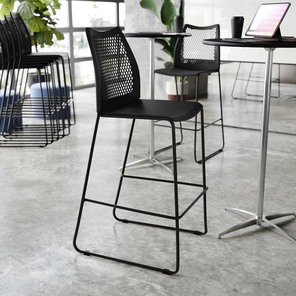 HERCULES Stack Bar Stool with Air-Vent Back and Powder Coated Sled Base. Picture 5