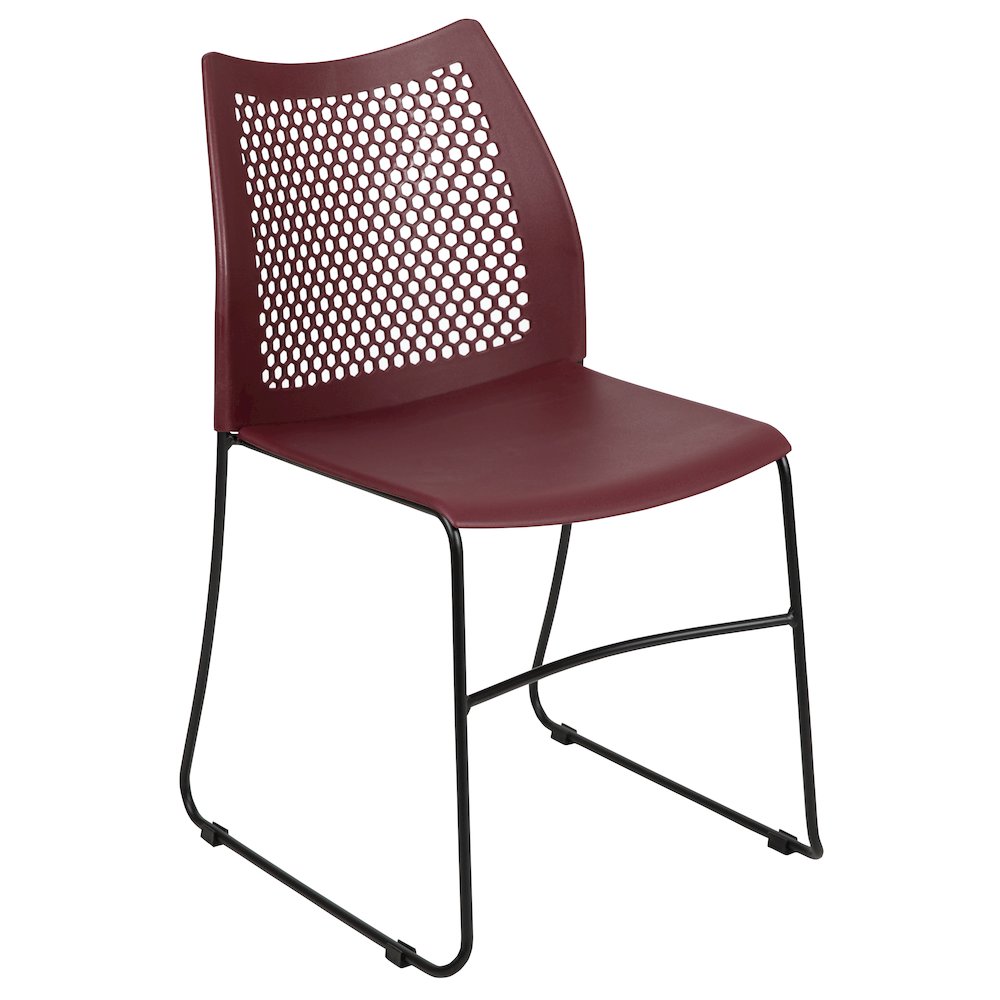 Burgundy Stack Chair with Air-Vent Back and Black Powder Coated Sled Base. Picture 1