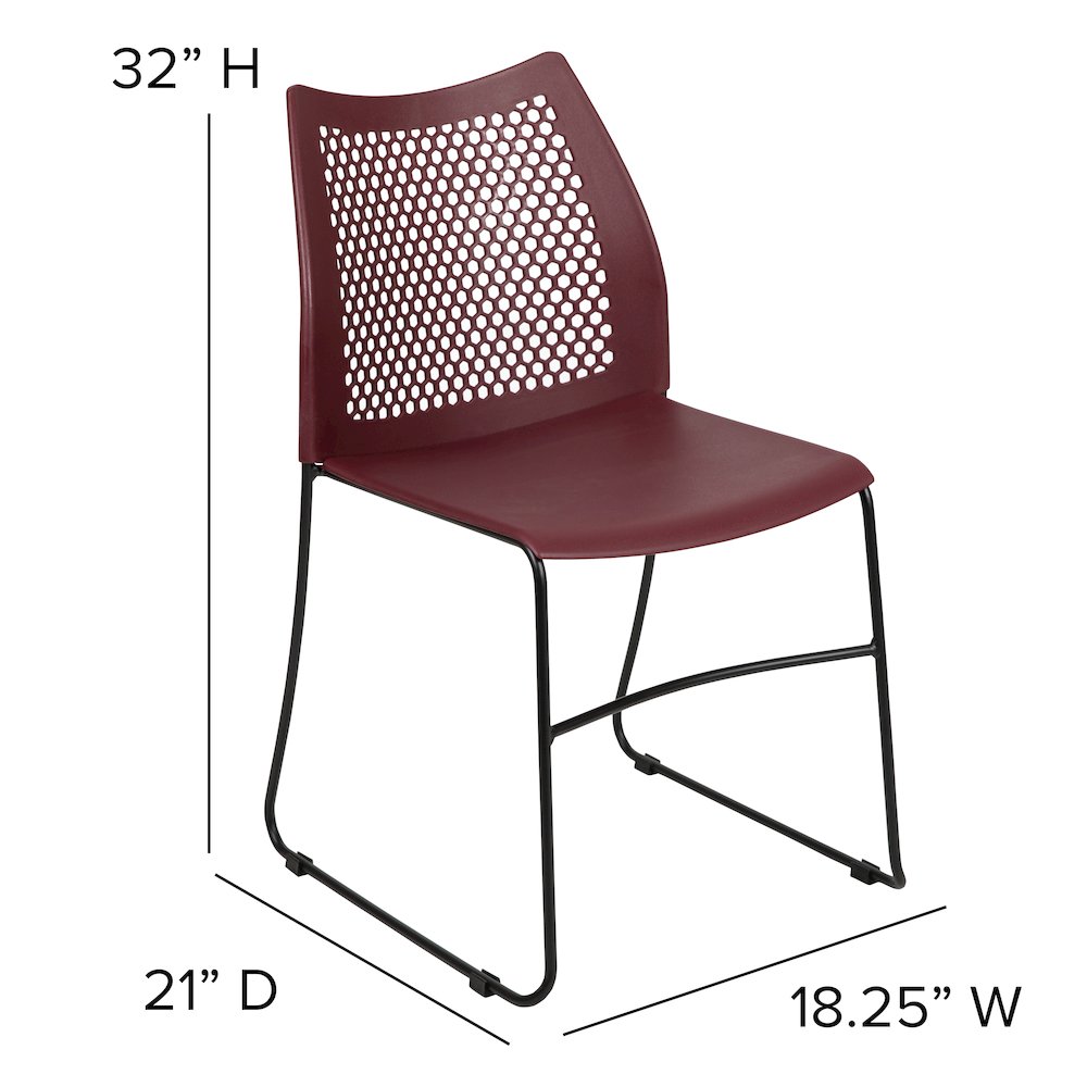 Burgundy Stack Chair with Air-Vent Back and Black Powder Coated Sled Base. Picture 6