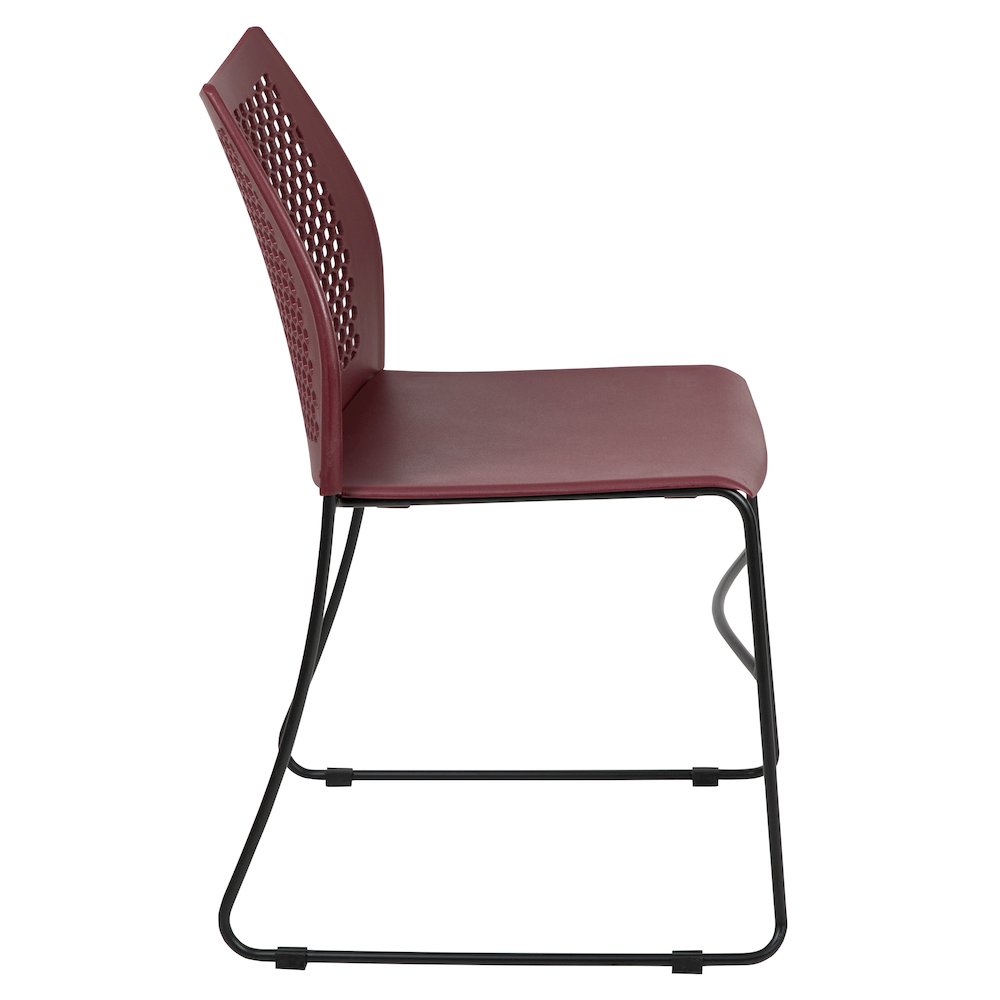 Burgundy Stack Chair with Air-Vent Back and Black Powder Coated Sled Base. Picture 9