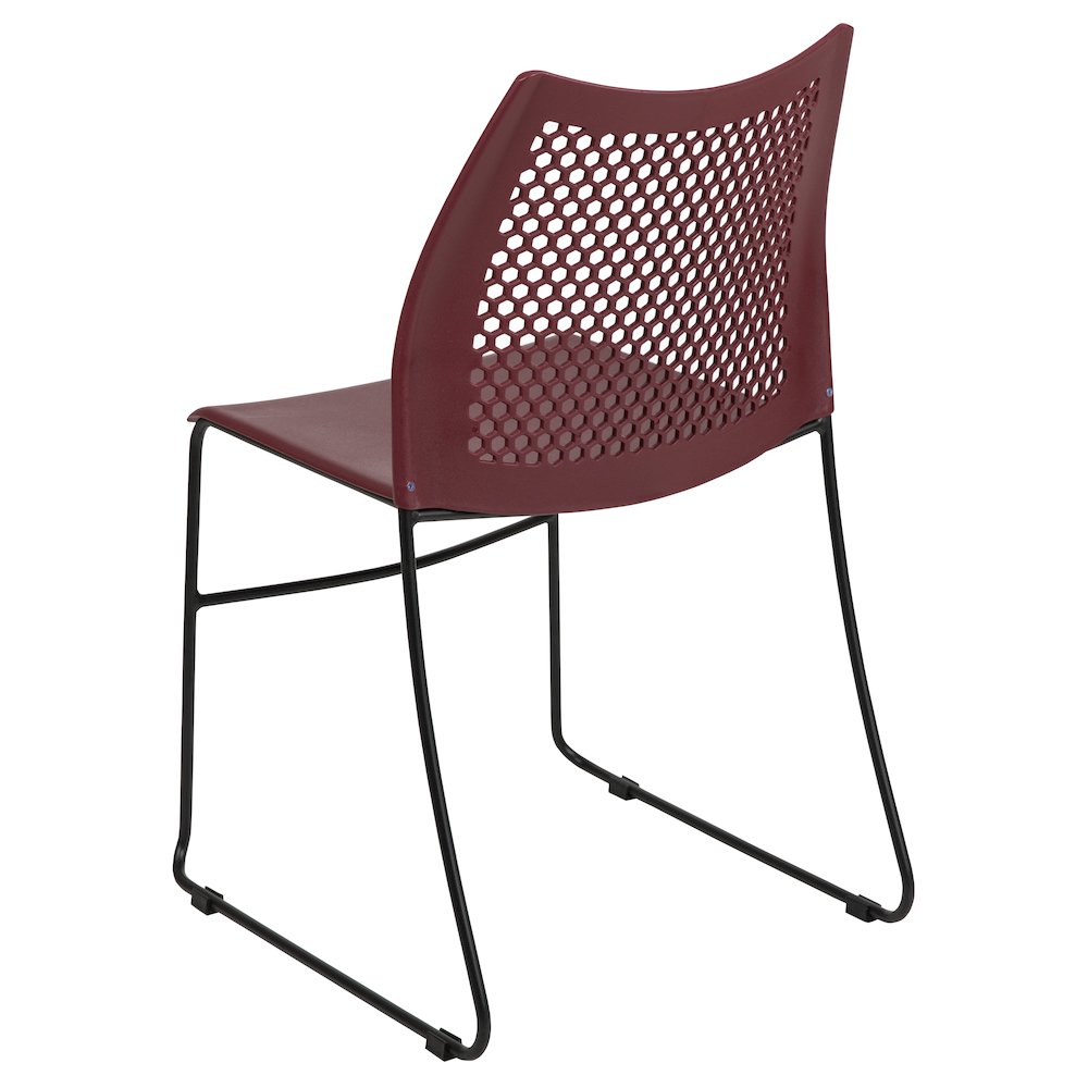 Burgundy Stack Chair with Air-Vent Back and Black Powder Coated Sled Base. Picture 7