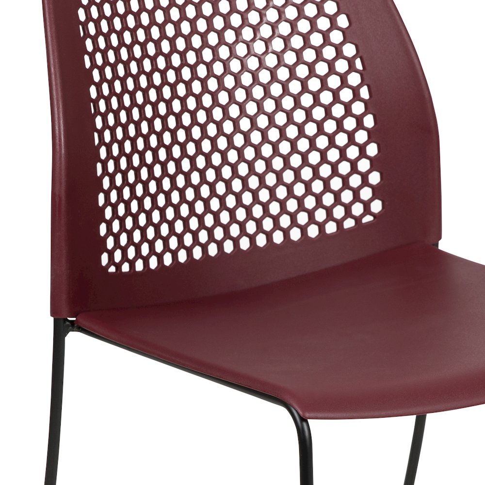 Burgundy Stack Chair with Air-Vent Back and Black Powder Coated Sled Base. Picture 8