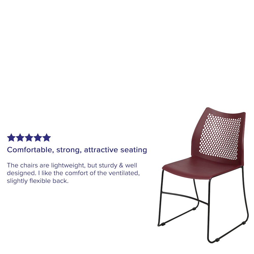Burgundy Stack Chair with Air-Vent Back and Black Powder Coated Sled Base. Picture 4