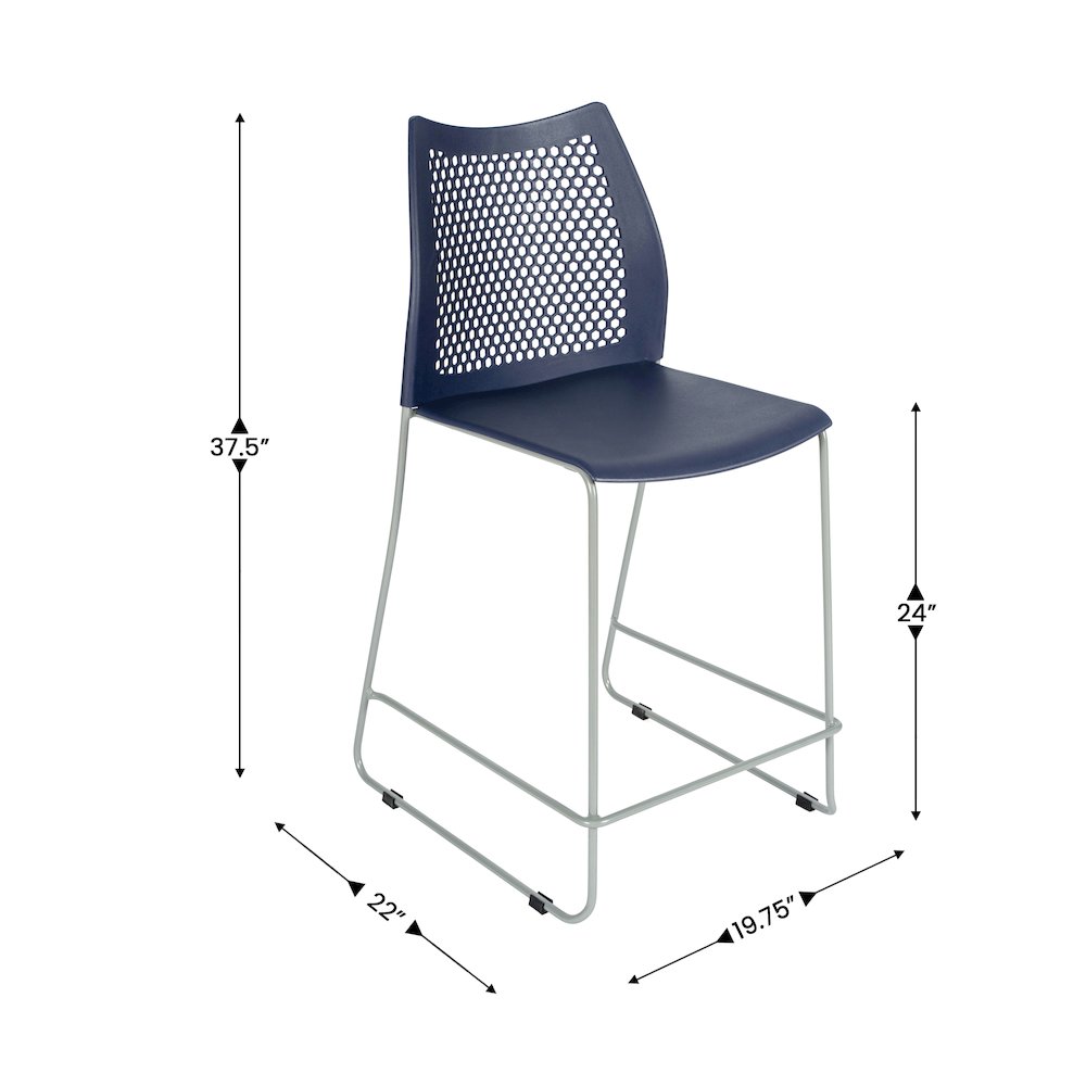 Navy Stack Counter Stool with Air-Vent Back and Gray Powder Coated Sled Base. Picture 4