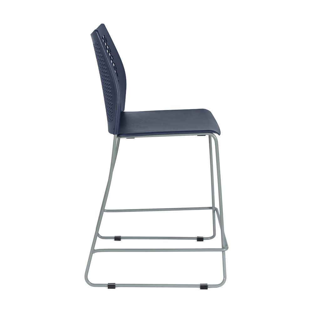 Navy Stack Counter Stool with Air-Vent Back and Gray Powder Coated Sled Base. Picture 8