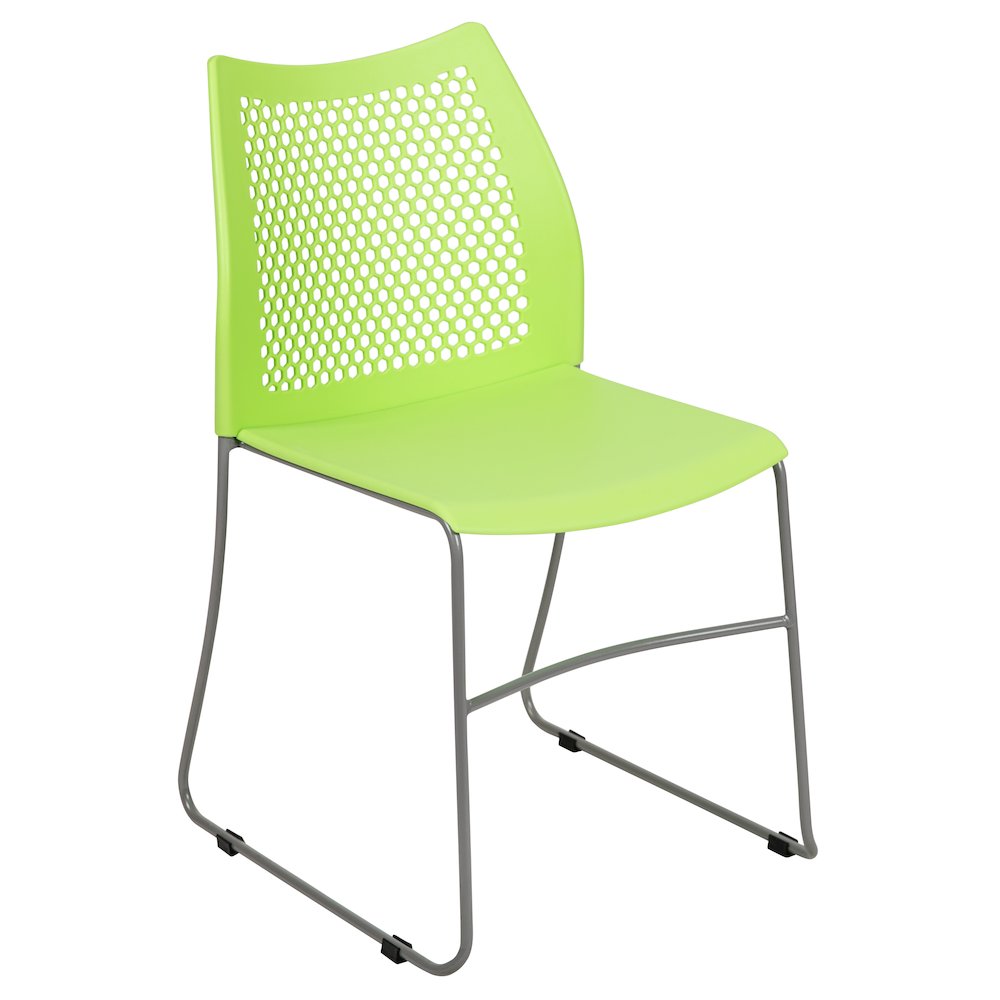 HERCULES Series 661 lb. Capacity Green Stack Chair with Air-Vent Back and Gray Powder Coated Sled Base. Picture 1