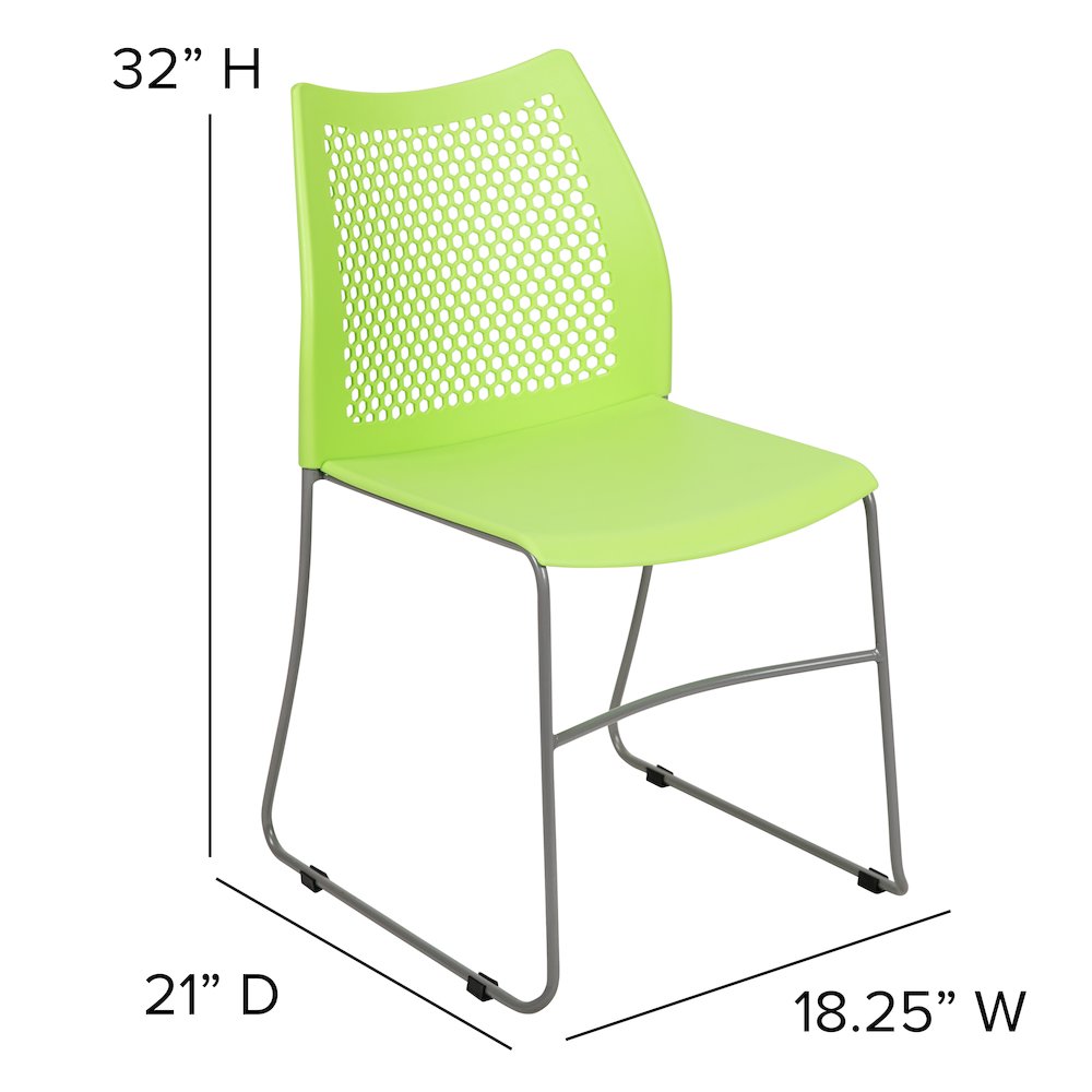 HERCULES Series 661 lb. Capacity Green Stack Chair with Air-Vent Back and Gray Powder Coated Sled Base. Picture 2