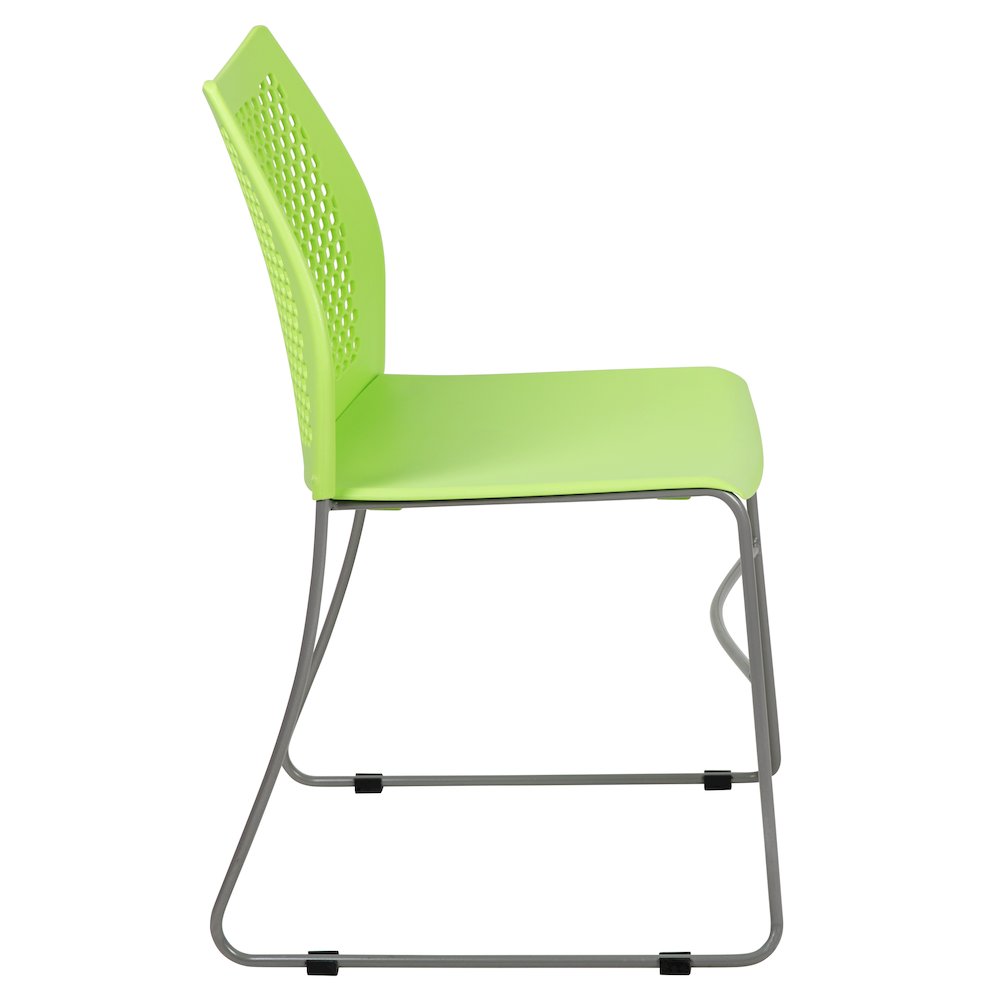 HERCULES Series 661 lb. Capacity Green Stack Chair with Air-Vent Back and Gray Powder Coated Sled Base. Picture 3