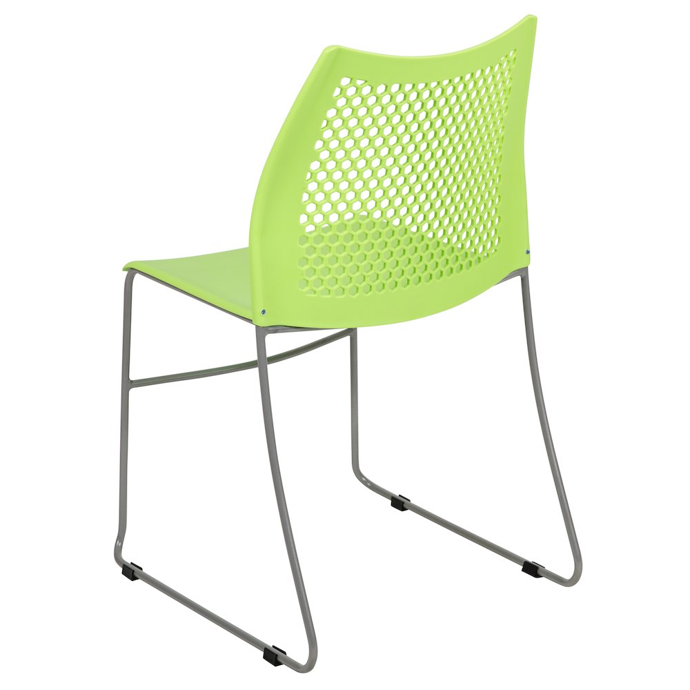HERCULES Series 661 lb. Capacity Green Stack Chair with Air-Vent Back and Gray Powder Coated Sled Base. Picture 4
