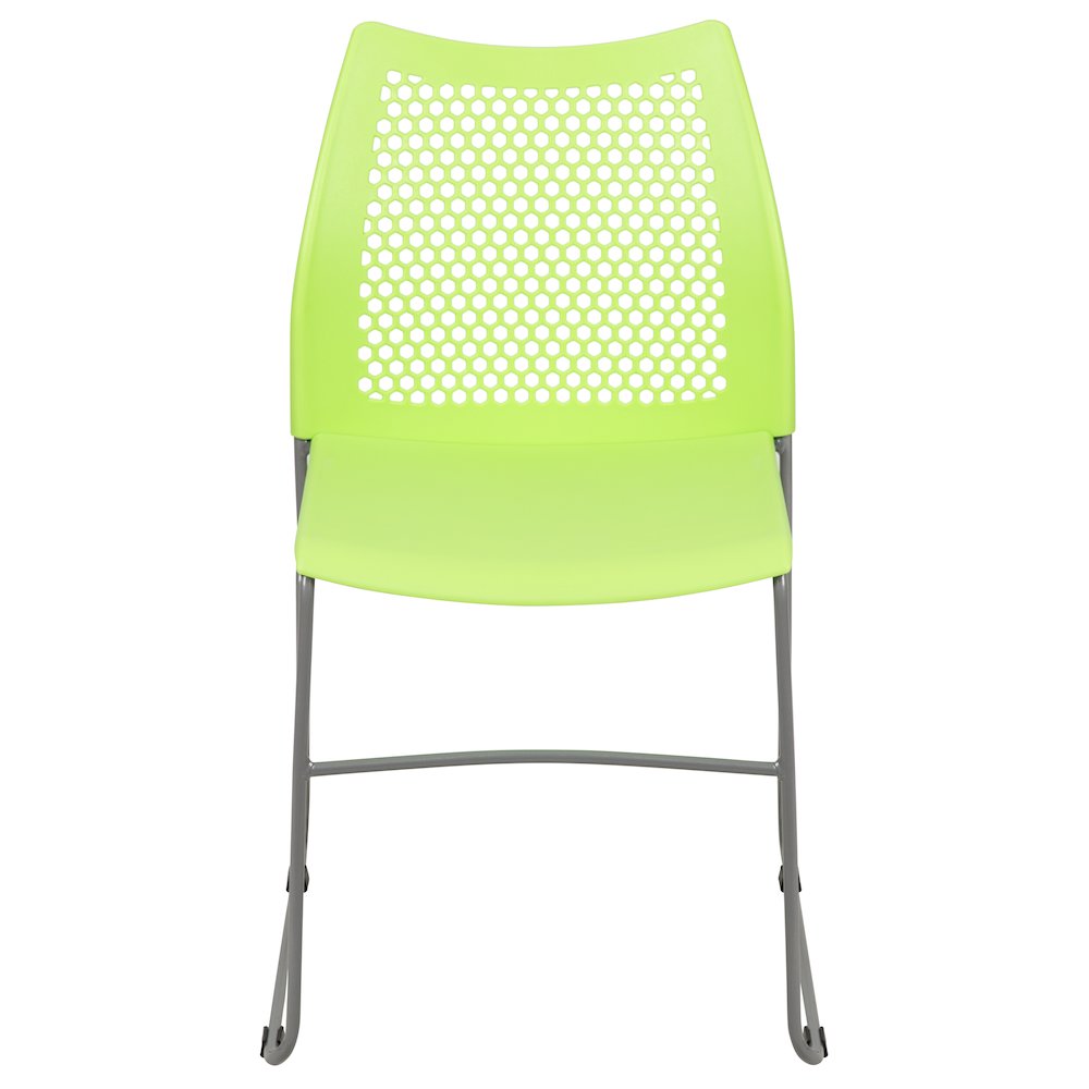 HERCULES Series 661 lb. Capacity Green Stack Chair with Air-Vent Back and Gray Powder Coated Sled Base. Picture 5