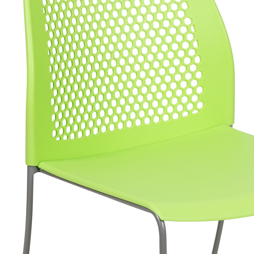 HERCULES Series 661 lb. Capacity Green Stack Chair with Air-Vent Back and Gray Powder Coated Sled Base. Picture 7