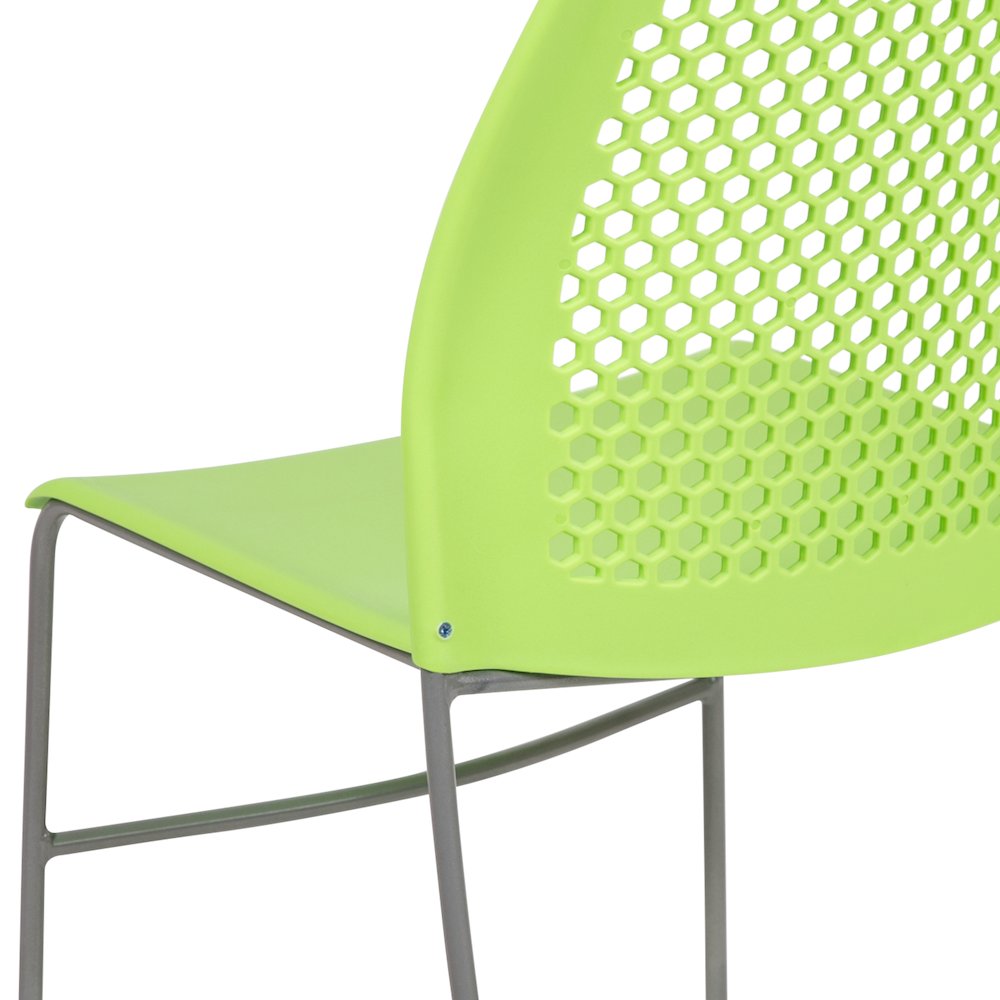 HERCULES Series 661 lb. Capacity Green Stack Chair with Air-Vent Back and Gray Powder Coated Sled Base. Picture 8