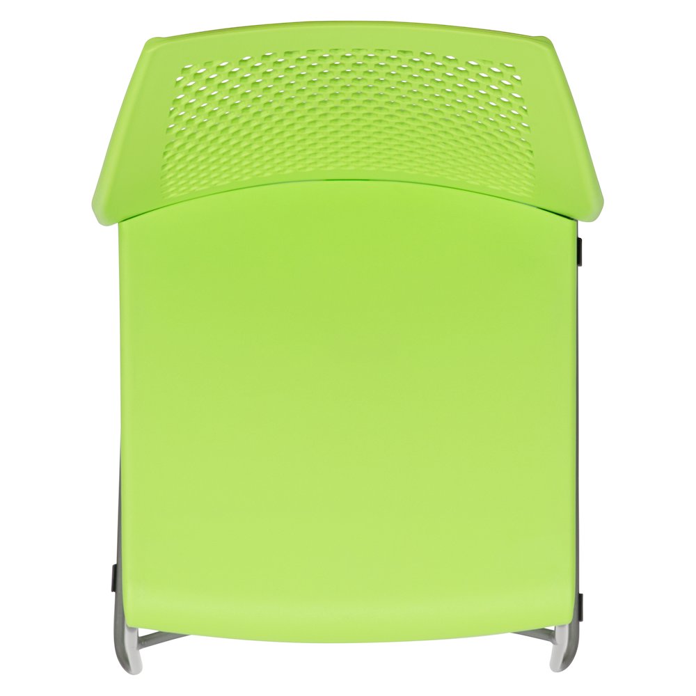 HERCULES Series 661 lb. Capacity Green Stack Chair with Air-Vent Back and Gray Powder Coated Sled Base. Picture 9