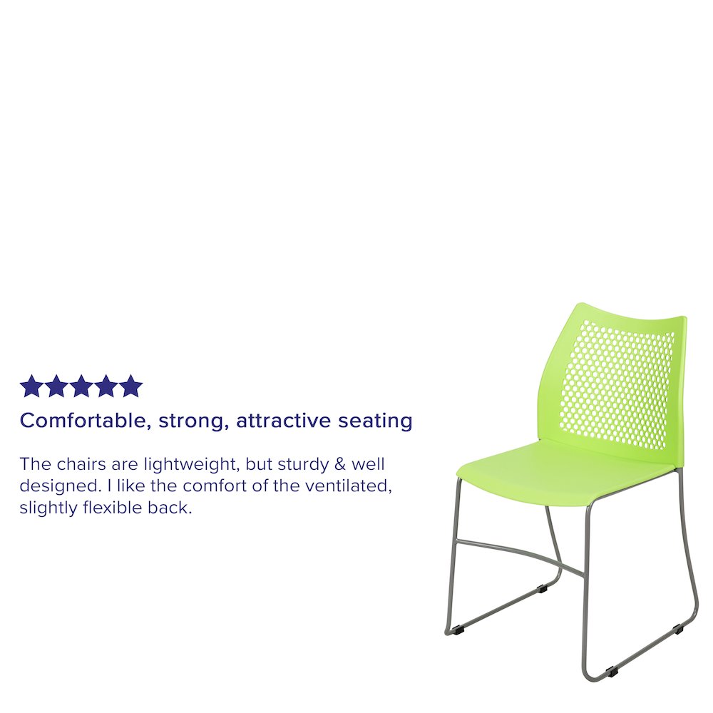 HERCULES Series 661 lb. Capacity Green Stack Chair with Air-Vent Back and Gray Powder Coated Sled Base. Picture 12