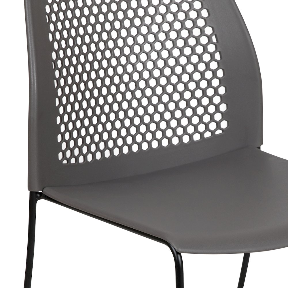 HERCULES Series 661 lb. Capacity Gray Stack Chair with Air-Vent Back and Black Powder Coated Sled Base. Picture 7