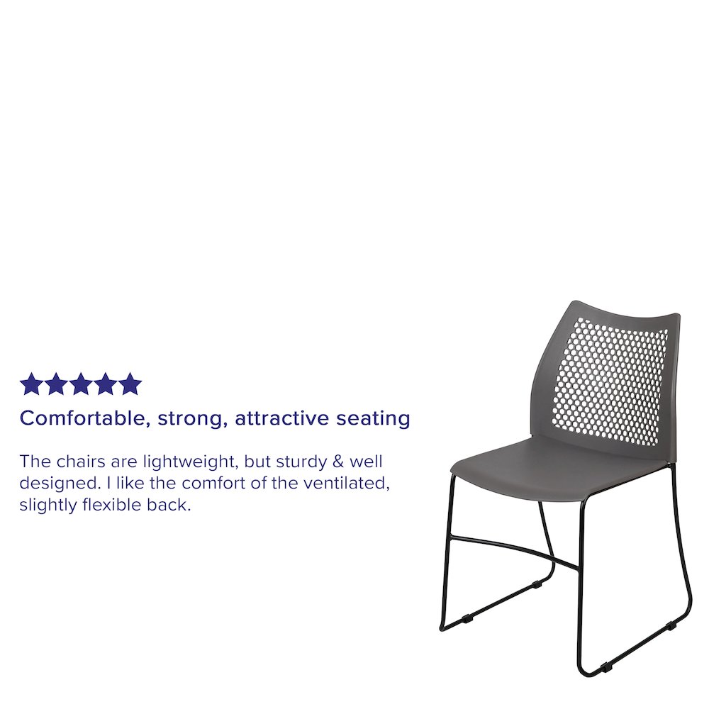 HERCULES Series 661 lb. Capacity Gray Stack Chair with Air-Vent Back and Black Powder Coated Sled Base. Picture 12