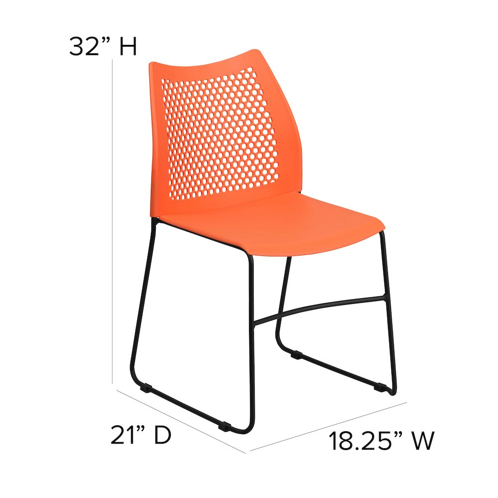 Orange Stack Chair with Air-Vent Back and Black Powder Coated Sled Base. Picture 6