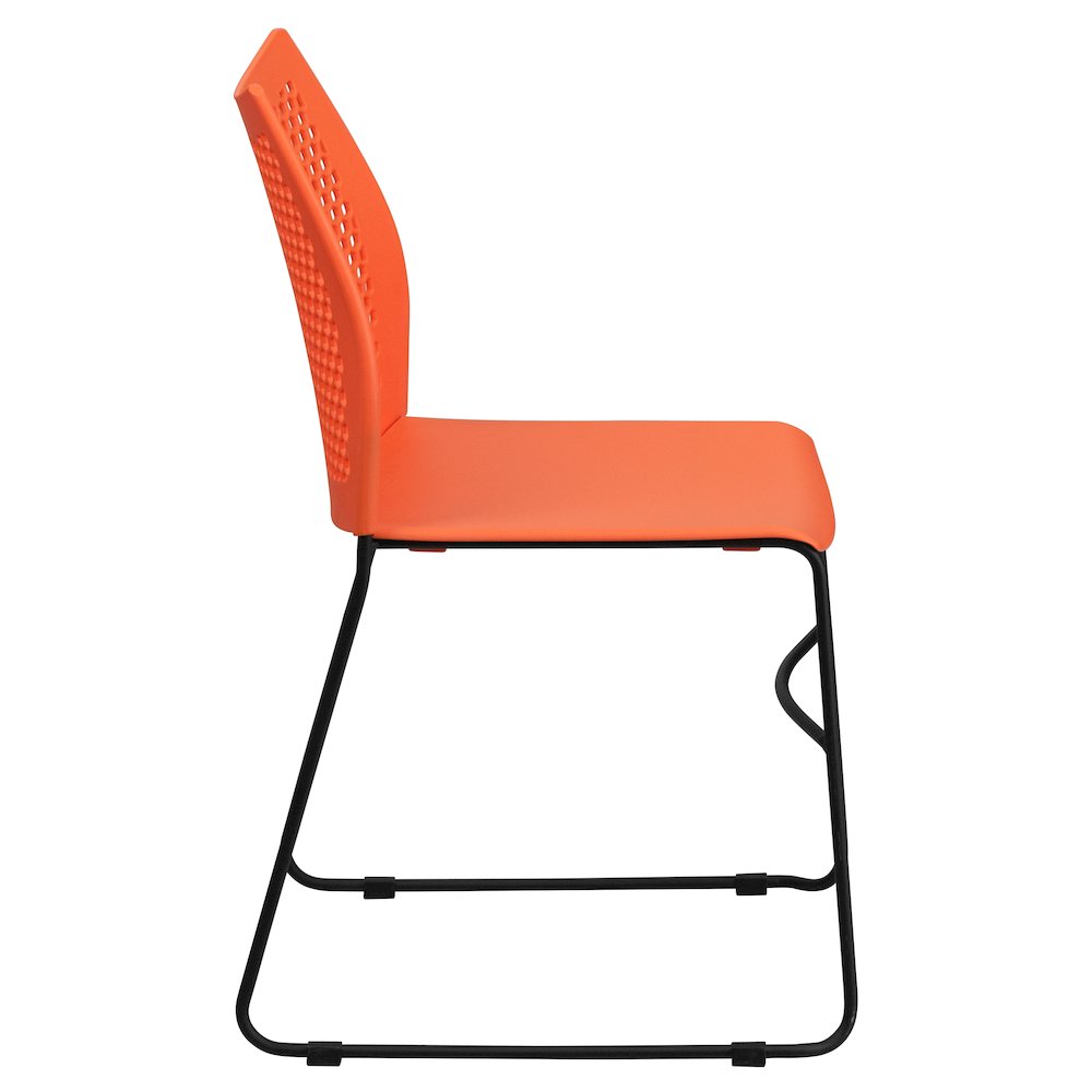 Orange Stack Chair with Air-Vent Back and Black Powder Coated Sled Base. Picture 9