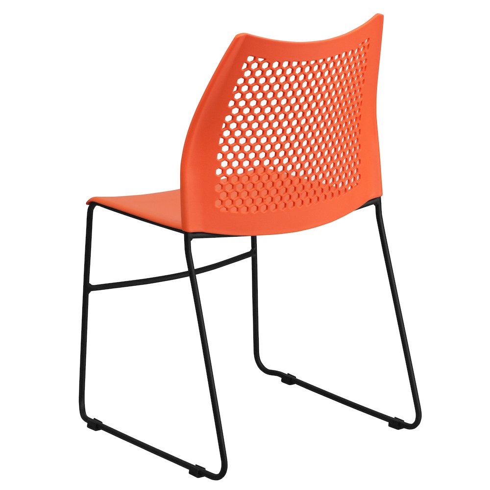 Orange Stack Chair with Air-Vent Back and Black Powder Coated Sled Base. Picture 7