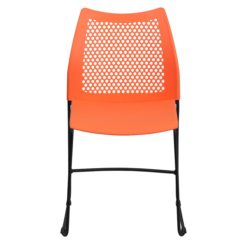 Orange Stack Chair with Air-Vent Back and Black Powder Coated Sled Base. Picture 10