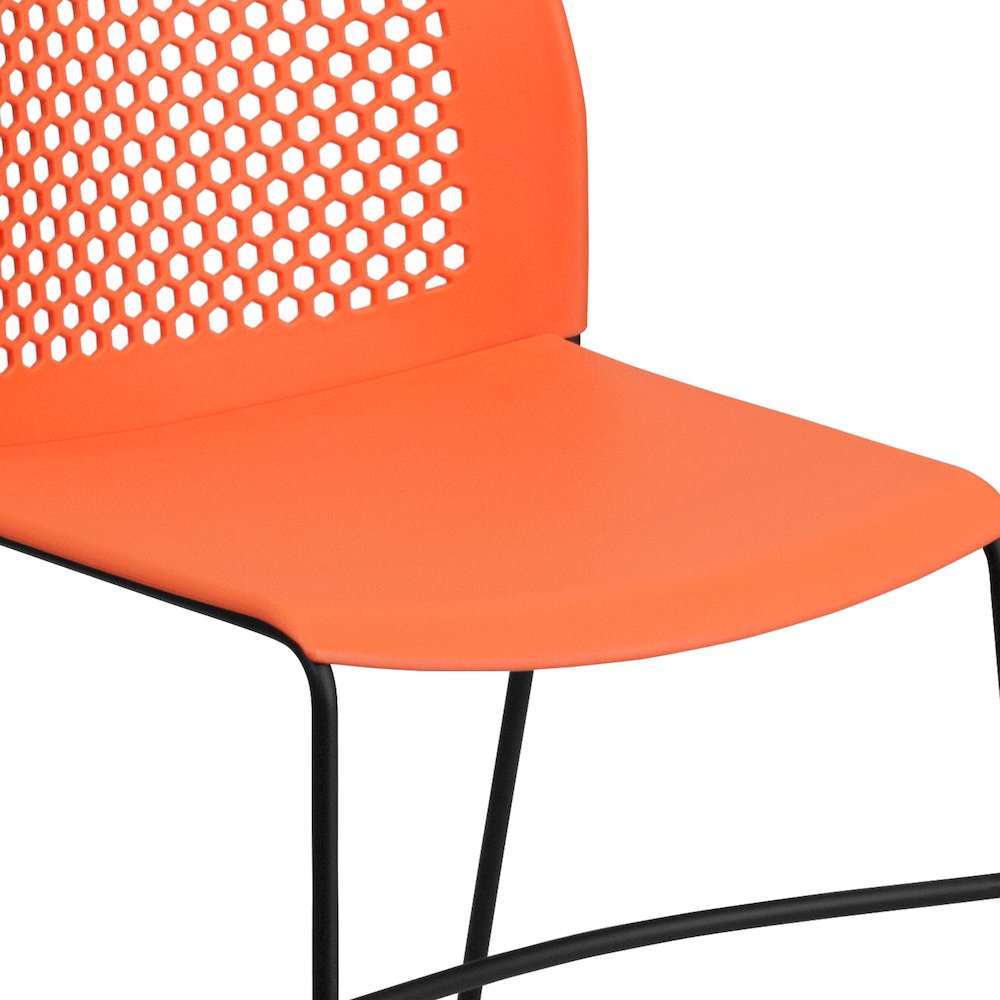 Orange Stack Chair with Air-Vent Back and Black Powder Coated Sled Base. Picture 11