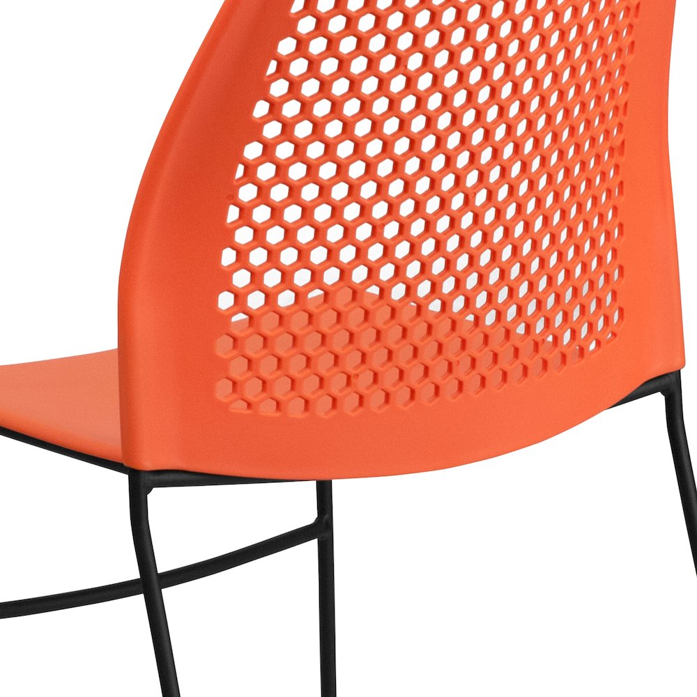 Orange Stack Chair with Air-Vent Back and Black Powder Coated Sled Base. Picture 8